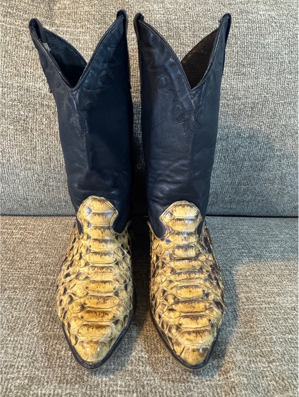 Vintage Code West Python Snakeskin Cowboy Boots Men’s 8.5M Black Tan Western